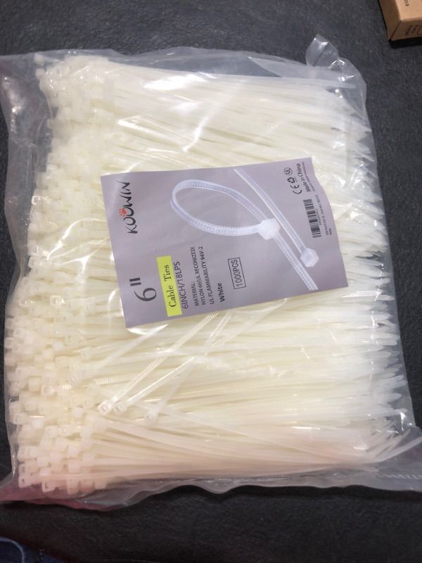 Photo 1 of 1000 Pack 6 Inch Bulk KOOWIN Nylon Plastic Cable Zip Ties Small Wire Wraps White 6 inch 18 lb (1000 pcs) White