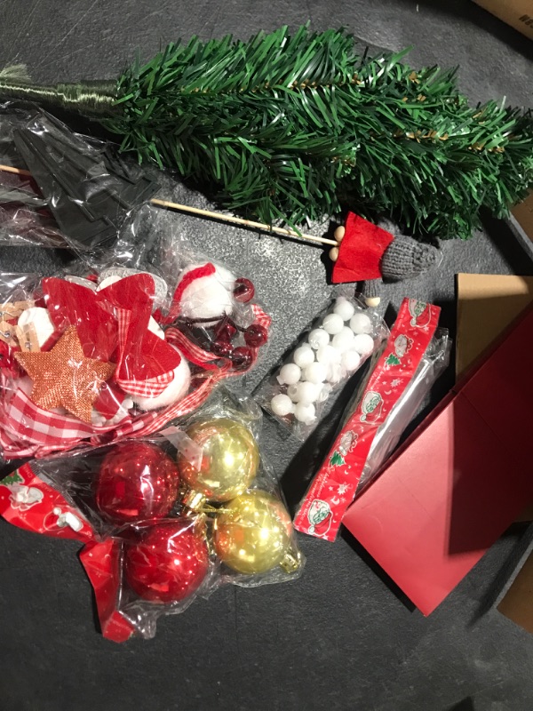 Photo 1 of Tabletop Christmas Tree, 20'' Xmas Tree Artificial Mini Tabletop Christmas Tree with Lights and Multicolored Ornaments for Christmas Decorations, Home Decor, Dining Room, Living Room (20'' Red) Red With 20''