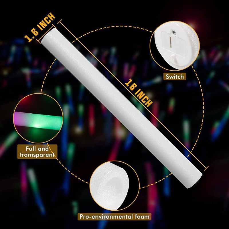 Photo 1 of  24 Pack LED Foam Sticks, Glow Sticks Bulk with 3 Modes Colorful Flashing, Glow in the Dark Party Supplies for Wedding, Raves, Concert, Party, Camping, Sporting Events, New Year Carnival
