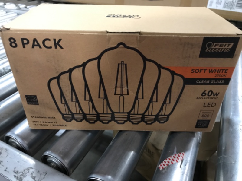 Photo 3 of 8PCK 100-Watt Equivalent ST19 Dimmable LED Straight Filament bulb, Vintage Edison Bulbs E26 Base, 2700K Soft White