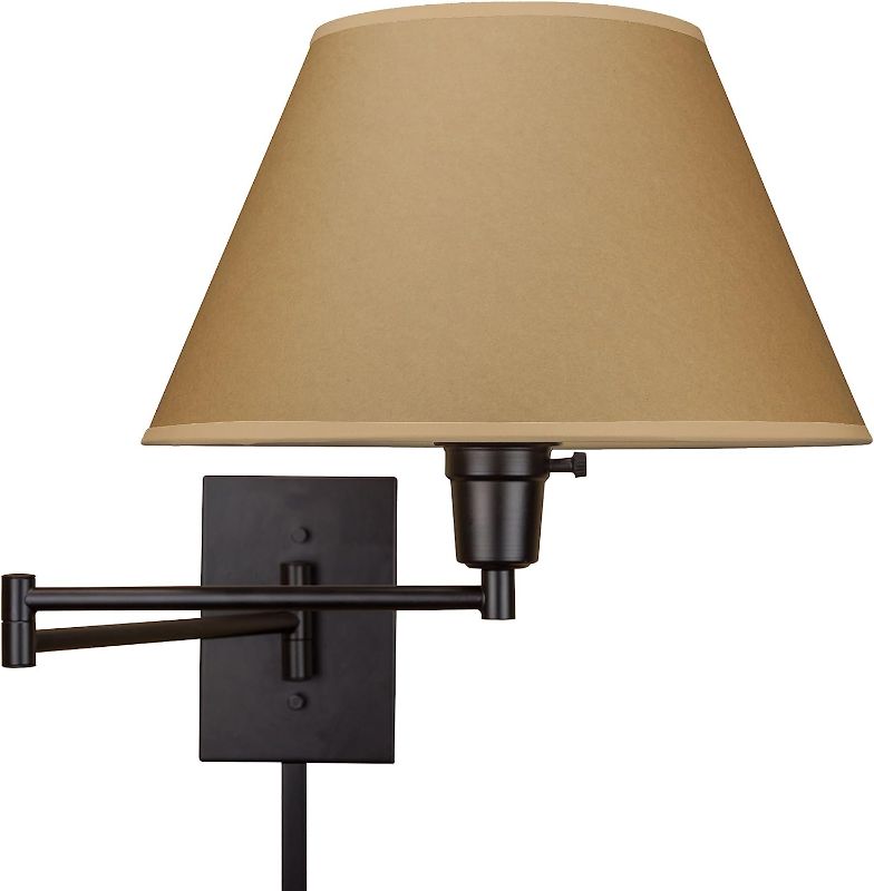 Photo 1 of Kira Home Cambridge 13" Swing Arm Wall Lamp - Plug in/Wall Mount, Opaque Paper Shade, 150W 3-Way + Cord Covers, Black Finish
