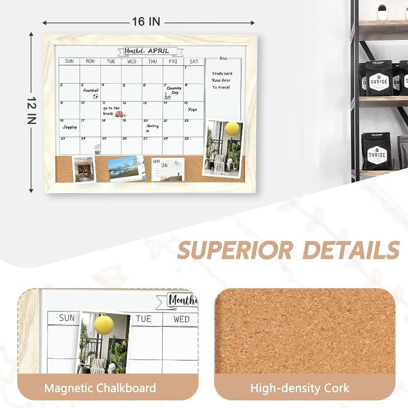 Photo 1 of DOLLAR BOSS 16" x 12" Magnetic Whiteboard Calendar Dry Erase Monthly Calendar Board for Wall,White Board & Cork Board Combo Hanging Planing Bulletin Board for Wall, White Wood Framed