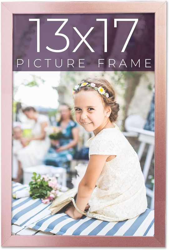 Photo 1 of 13x17 Frame Rose Gold Picture Frame Complete Wood Picture Frame With UV Acrylic, Foam Board Backing, & Wall Hanging Hardware