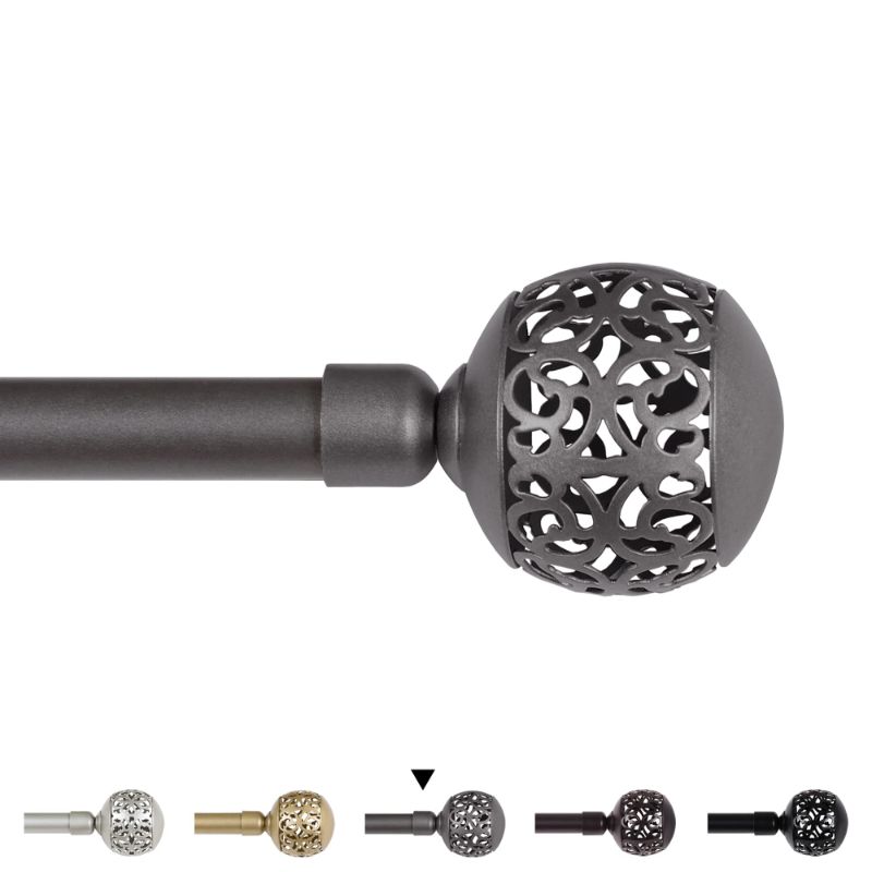 Photo 1 of H.VERSAILTEX Window Treatment Single Curtain Rod Set Telescoping Curtain Rod with Carved Hollow Ball Finials, Adjustable Length from 66 to 120-Inch, 3/4 Inch Diameter, Pewter 66"-120" Pewter