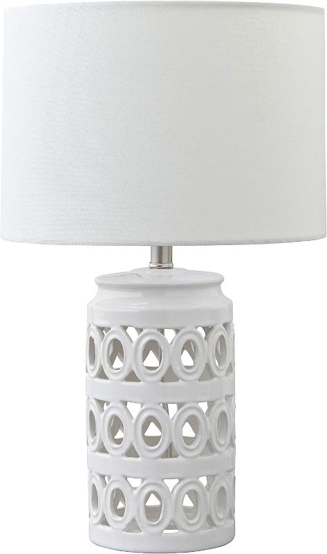 Photo 1 of Amazon Brand – Stone & Beam Ceramic Geometric Cut-Out Table Desk Lamp With LED Light Bulb, 18.3"H, White
