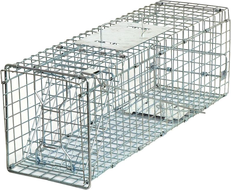 Photo 1 of 24 Inch Humane Live Animal Cage Trap Steel Catch Release Rodent Cage for Rabbits, Groundhog, Stray Cat, Squirrel, Raccoon, Mole, Gopher, Chicken, Opossum, Skunk, Chipmunks