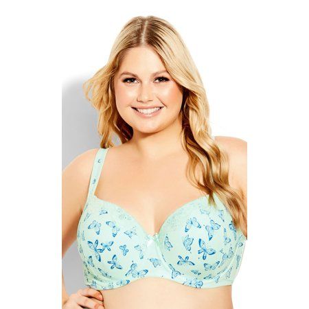 Photo 1 of Avenue Women S Plus Size Fashion Lace Balconette Print Bra - Aqua
 46 DD