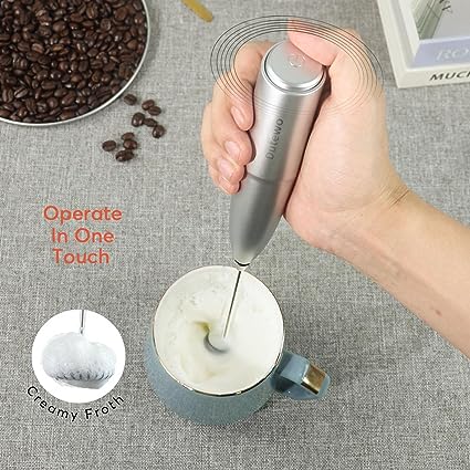 Photo 1 of 3 PACK Hand Mixer Milk Frother for Coffee - Coffee Bar Accessories, Dutewo Frother Handheld Foam Maker for Lattes, Electric whisk Drink Mixer for Coffee, Mini coffee stirrer for Frappe Hot Chocolate (Silver)