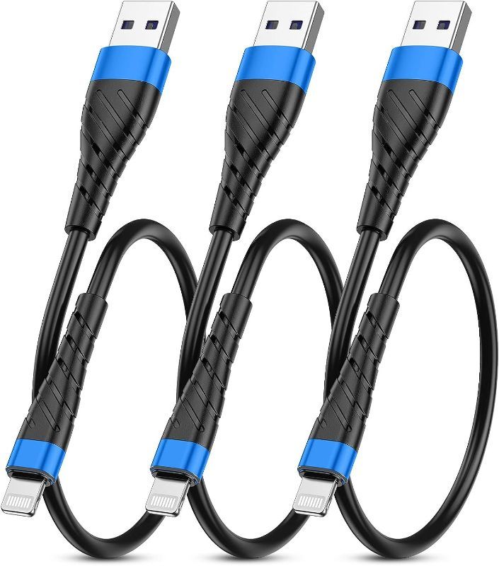 Photo 1 of OIITH Apple MFi Certified Short iPhone Charger Cable 3 Pack 1 Ft, 12 inch Lightning Charging Cord, Fast 2.4A iPhone Data Cord Compatible with iPhone12/11/XS/Max/XR/X/8/8P/7P/6/iPad - Blue - 2 PACK 
