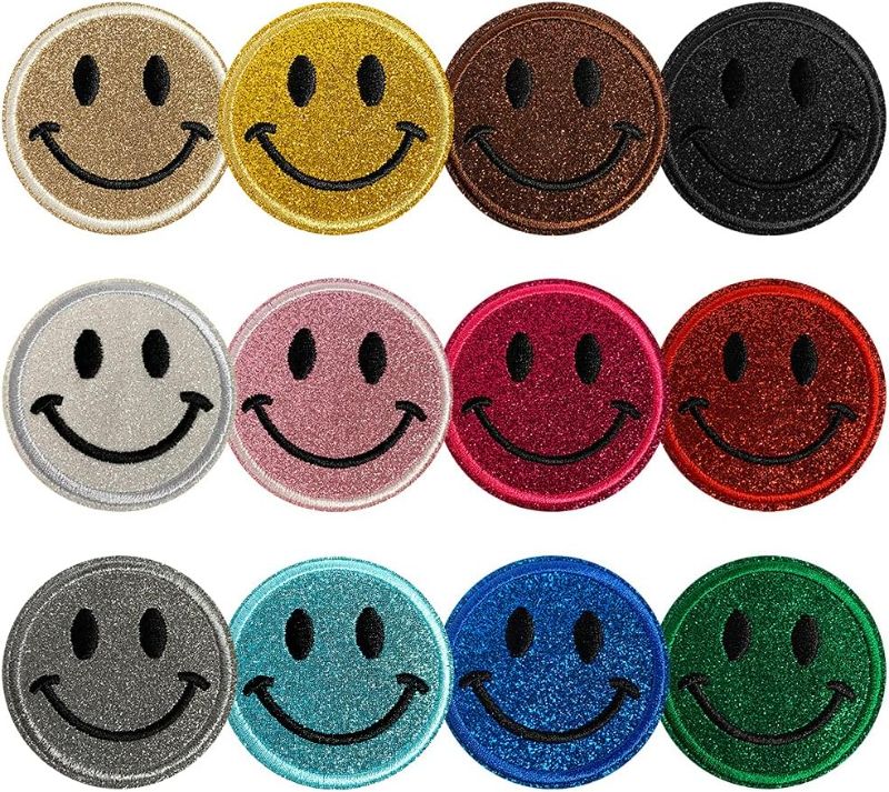 Photo 1 of 12pcs Cute Happy Face Patch Iron On Patches Sew On/Iron On Patch Applique Clothes Dress Plant Hat Jeans Jacket Bag Sewing Applique DIY Accessory
