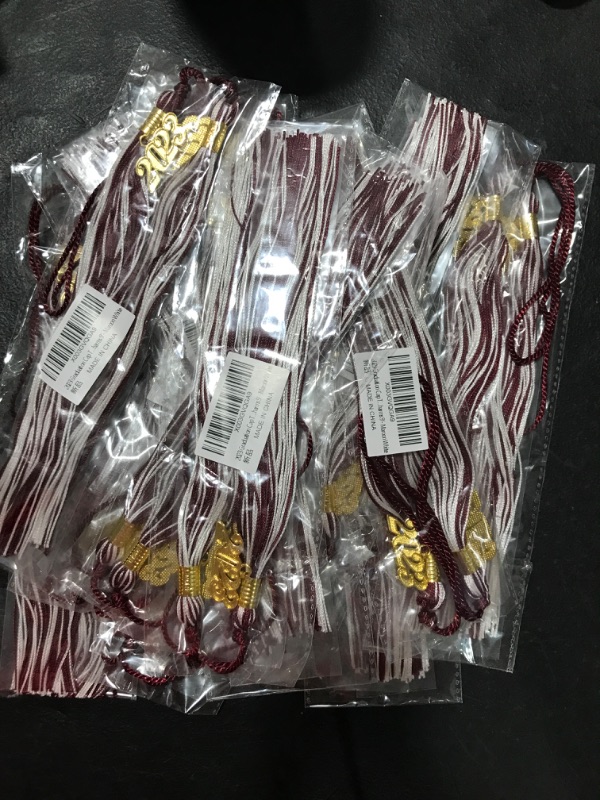 Photo 2 of 13 Pkgs- 2023 Graduation Cap Tassel Charm 2 PCS Tassels for Graduation Cap 2023 Soft Silky Tassel 9"- Maroon White