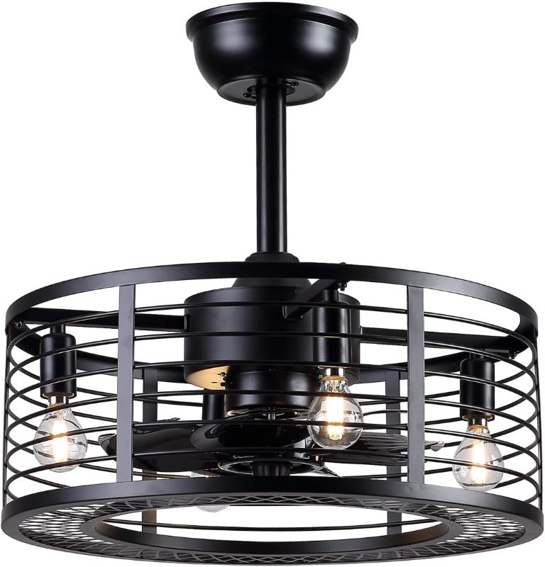 Photo 1 of 
Dannilong Modern Enclosed Ceiling Fan Indoor with Remote Control, Black Caged Industrial Ceiling Fan Light Kit for Living Room, Bedroom, Kitchen (Stripped)