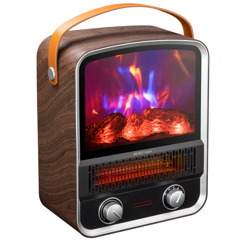 Photo 1 of Qoosea Fireplace Heater Electric Fireplace 1500W 750W 3D LED Flame Log Electric Heater with Adjustable Thermostat with Realistic Flame Optics Brown