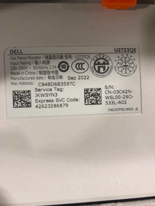 Photo 1 of Dell UltraSharp U2723QE 27" 4K UHD WLED LCD Monitor - 16:9 - Black, Silver 27 Inches U2723QE