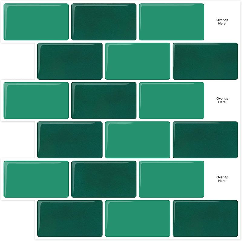 Photo 1 of 12"x12"Peel and Stick Backsplash for Kitchen Stick On Tiles Wall Sticker for Bathroom RV Living Room Laundry Room (Green, 10 Pack) 