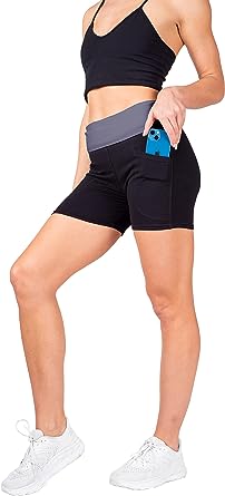 Photo 1 of Blis Biker Shorts for Women with Fold Over Waistband High Waisted Workout Yoga Shorts Grey Large