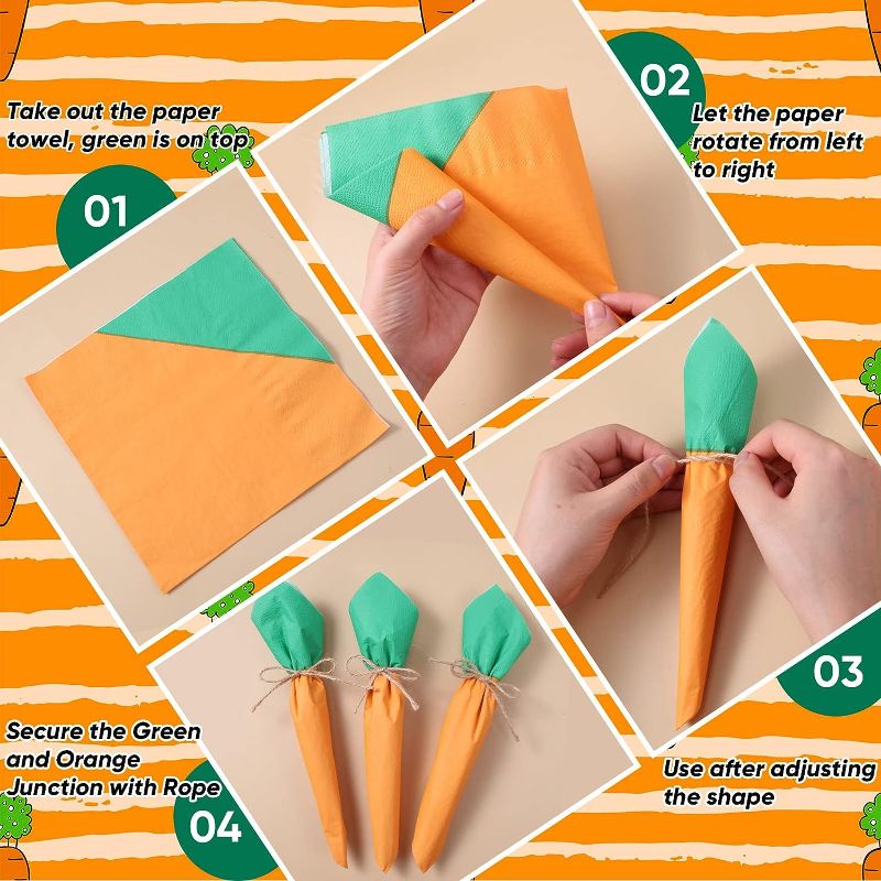 Photo 1 of 16Pcs Napkins Craft Carrot Napkins with Twine Disposable Cocktail Beverage Paper Napkins , 6.5 x 6.5 Inch 