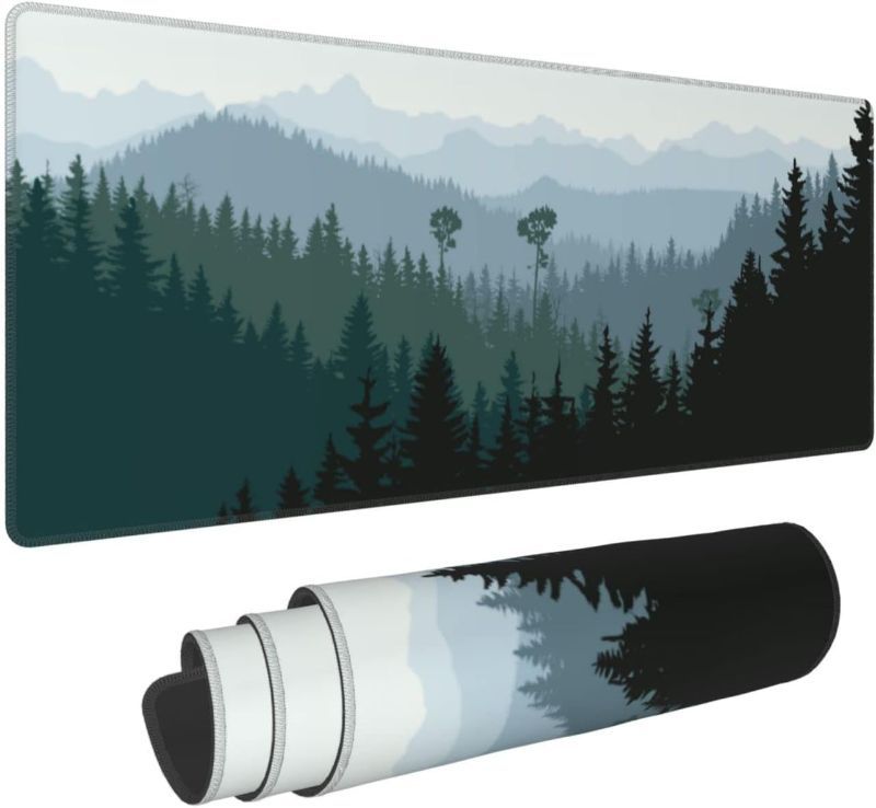 Photo 1 of Misty Fir Forest Landscape Mouse Pad Extended Large Gaming Mouse Pad XL Oversized Desk Pad Stitched Edges Non-Slip Mat 31.5 X 11.8 Inch