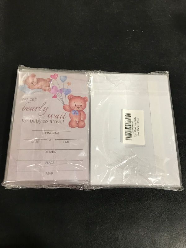 Photo 1 of Cute Bear Baby Shower Party Invitations Fill-In Set of 20 with Envelopes Boho Party Invites Cards Party Supplies Decoration,Double Sided (2pk)