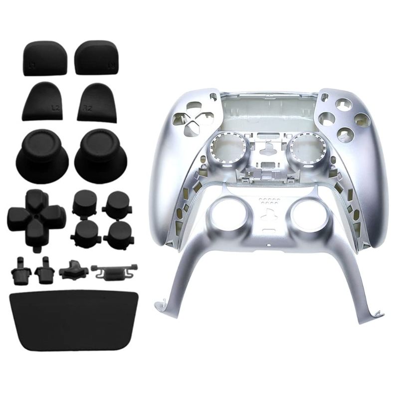 Photo 1 of Cowhilan Replacement Full Housing Shell Compatible with PS5 DualSense Controller, DIY Faceplate Case Buttons Battery Cover (Grey)