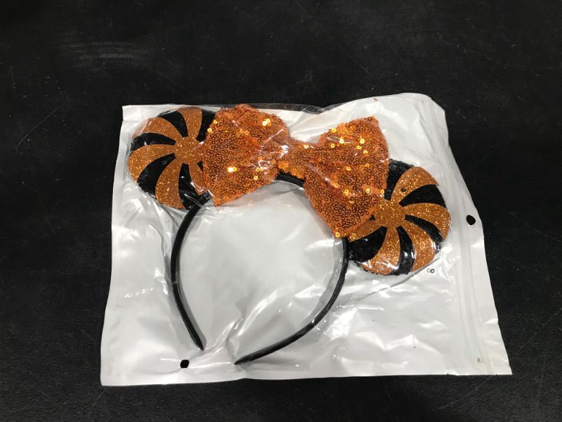 Photo 2 of A Miaow Animal Flower Headpiece Black Mouse Ears Headband MM Butterfly Hair Hoop Halloween Park Women Adults Costume Photo Shoot Orange and Black