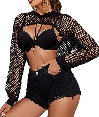 Photo 1 of Avidlove Mesh Crop Top Hoodie Rave Tops For Women Long Sleeve Fishnet Shirt XLarge