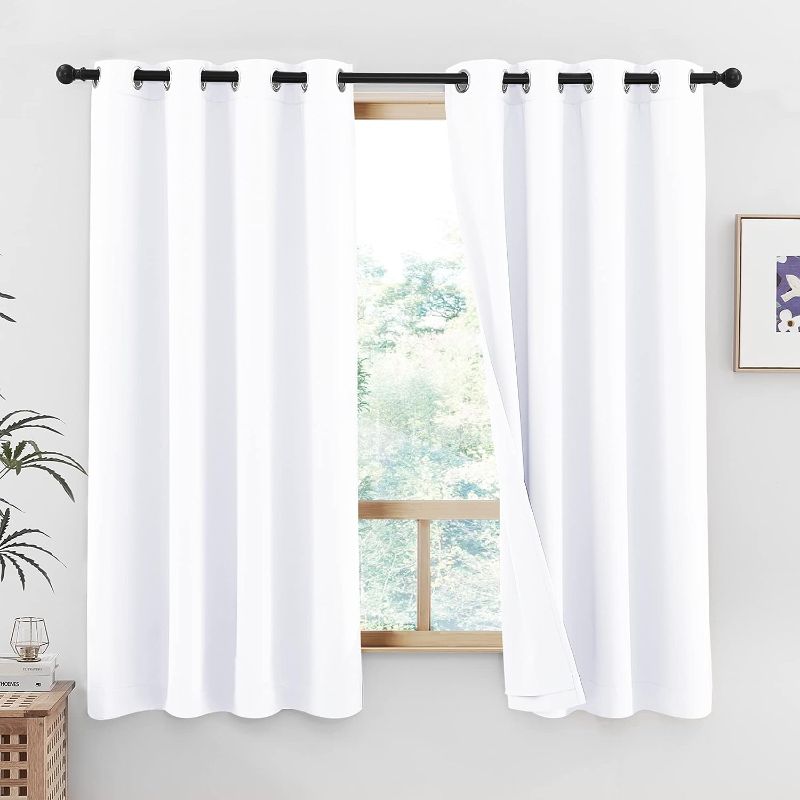 Photo 1 of 100% Blackout Curtains Thermal Insulated Window Curtains 54 inch Length Rod Pocket and Back Tab Curtain Panels for Bedroom Full Light Blocking Drapes White