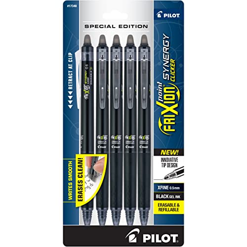 Photo 1 of PILOT FriXion Synergy Clicker Erasable, Refillable & Retractable Gel Ink Pens, 0.5mm Extra Fine Point, Black Ink, 5-Pack
