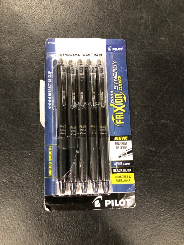 Photo 2 of PILOT FriXion Synergy Clicker Erasable, Refillable & Retractable Gel Ink Pens, 0.5mm Extra Fine Point, Black Ink, 5-Pack
