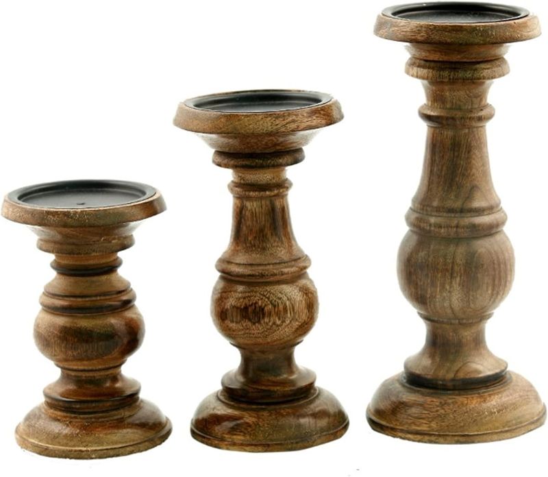 Photo 1 of 4pc Wood Candle Holder for Pillar Wax Candles Flameless Candle 