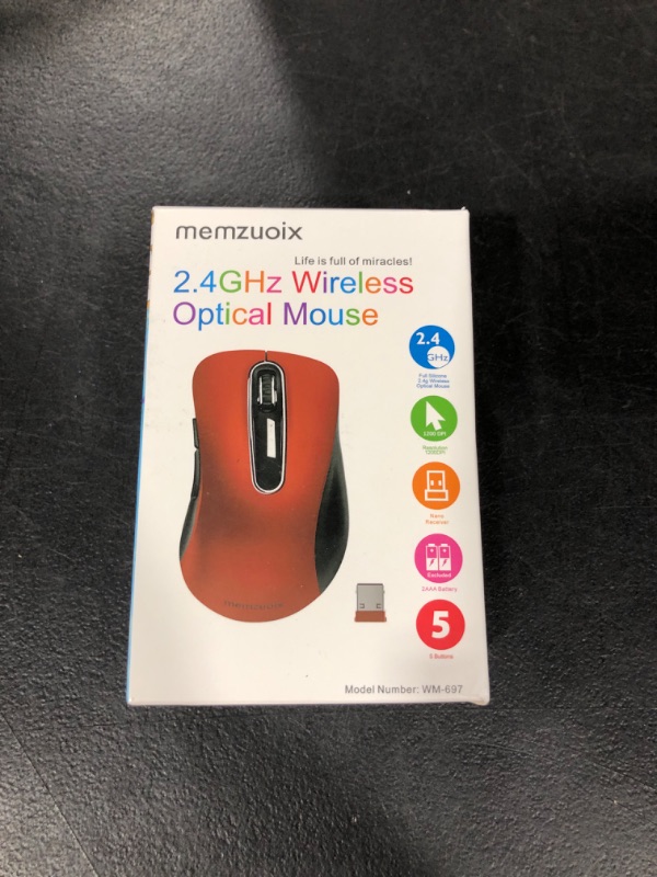 Photo 2 of memzuoix 2.4G Wireless Mouse, 1200 DPI Mobile Optical Cordless Mouse with USB Receiver, Portable Computer Mice Wireless Mouse for Laptop, PC, Desktop, MacBook, 5 Buttons, Red