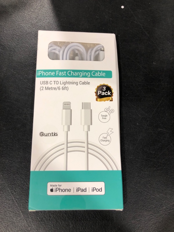 Photo 2 of iPhone 13 Fast Charge Cable - Quntis 3Pack 6FT MFi Certified USB-C to Lightning Cable -USB C iPhone Charger Cord for iPhone 13 Mini Pro Max 12 Mini Pro Max 11 X XS XR 8 Plus iPad AirPods Pro