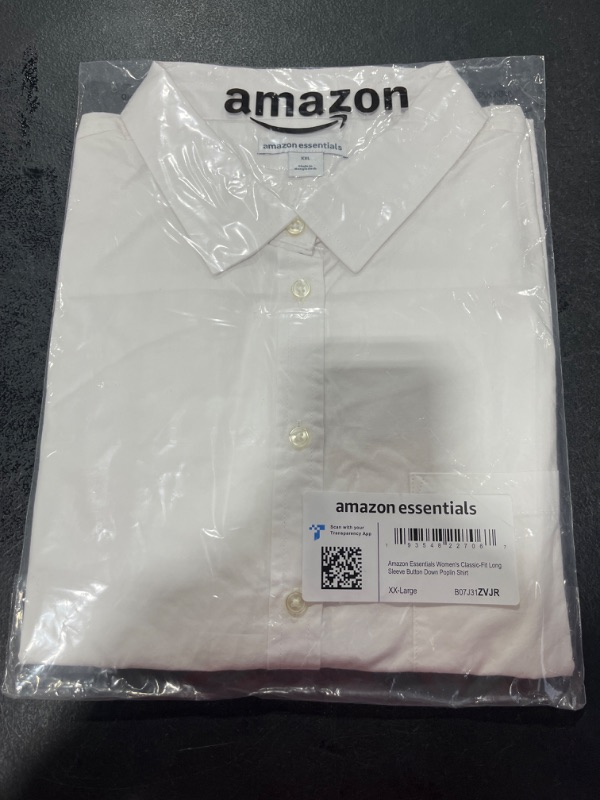 Photo 2 of Amazon Essentials Women's Classic-Fit Long-Sleeve Button-Down Poplin Shirt XX-Large White