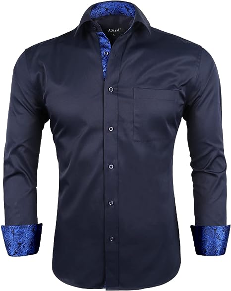 Photo 1 of Alizeal Men's Business Slim Fit Dress Shirt Long Sleeve Patchwork Button-Down Shirt - LARGE 
