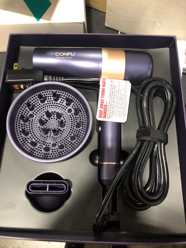 Photo 2 of CONFU Hair Dryer, Negative Ionic Blow Dryer with 110,000 RPM Brushless Motor, High-Speed Low Noise Hairdryer with Magnetic Nozzle & Diffuser, Lightweight Travel Hair Dryers with Auto-Cleaning Function