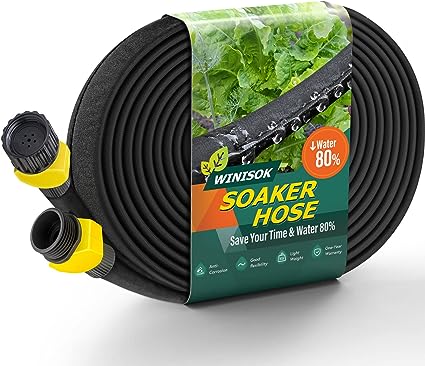 Photo 1 of  Winisok 15FT Flat Garden Soaker Hose, Heavy Duty Double Layer Drip Hose - Save 80% Water Flexible Kink Free Leakproof Watering Hose for Lawn, Garden Beds