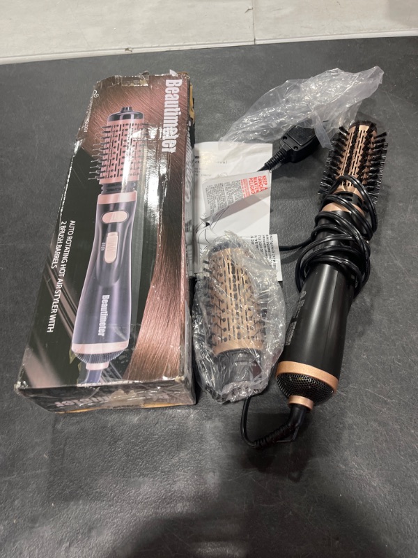 Photo 1 of Beautimeter Hair Dryer Brush, 3-in-1 Round Hot Air Spin Brush Kit for Styling and Frizz Control, Negative Ionic Blow Hair Dryer Brush Volumizer, 2 Detachable Auto-Rotating Curling Brush, Black & Gold