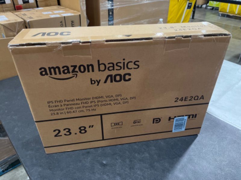 Photo 1 of Amazon Basics 24 Inch Monitor Powered with AOC Technology, FHD 1080P, 75hz, VESA Compatible, Built-in Speakers, Black 24-Inch