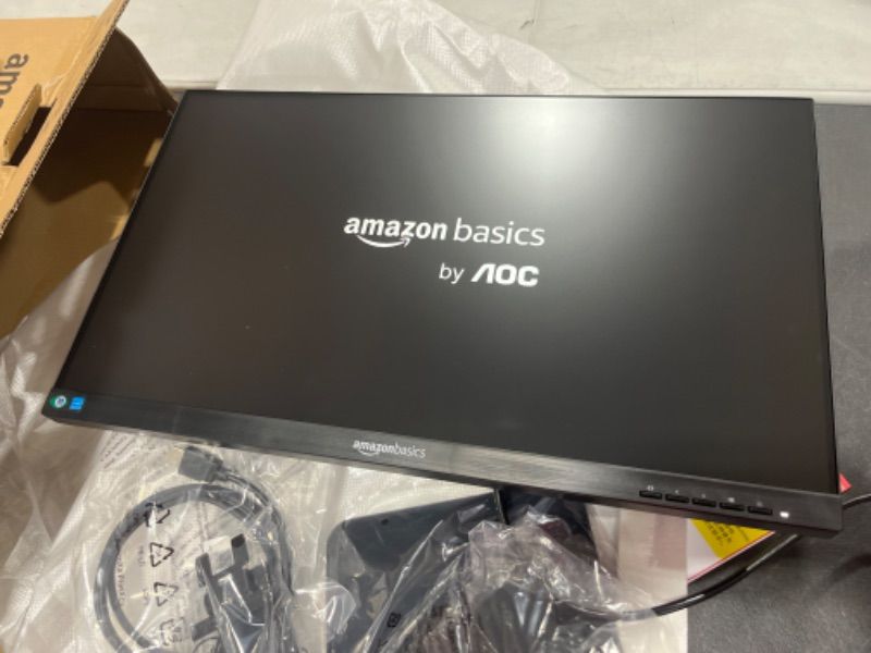 Photo 2 of Amazon Basics 24 Inch Monitor Powered with AOC Technology, FHD 1080P, 75hz, VESA Compatible, Built-in Speakers, Black 24-Inch