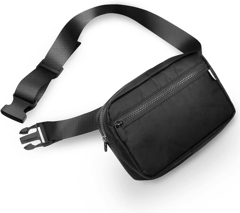 Photo 1 of Belt Bag with adjustable Strap Fanny Pack Women Men Fashion Waterproof Waist Pack Crossbody bag for Workout Running Traveling Hiking (with Rubber Zipper, Black)
