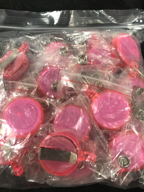 Photo 1 of 20pcs Retractable Badge Holder Reels with Clip for Name Card Key Card, PINK COLOR
