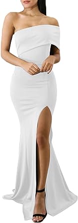 Photo 1 of Asvivid Womens Off The Shoulder One Sleeve Slit Maxi Party Evening Dress Gown SIZE M