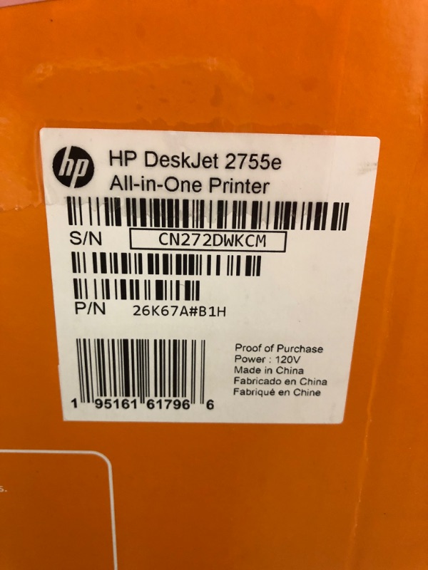 Photo 3 of HP DeskJet 2755e Wireless Color All-in-One Printer with bonus 6 months Instant Ink (26K67A), white