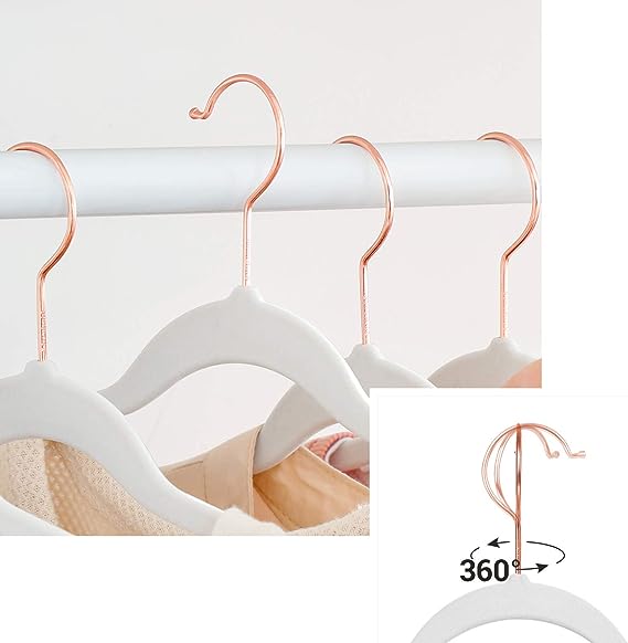 Photo 1 of  Velvet Hangers 10 Pack, Non Slip Hangers with Rose Gold Color Swivel Hook, Slim Hangers Space Saving, Velvet Hangers for Closet, Heavy Duty Velvet Hangers 