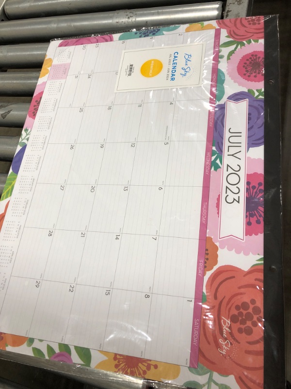 Photo 2 of Blue Sky 2023-2024 Academic Year Monthly Desk Pad Calendar, 22" x 17", Trim Tape Binding, Two-Hole Punched, Ruled Blocks, Mahalo (100157-A24) New Edition