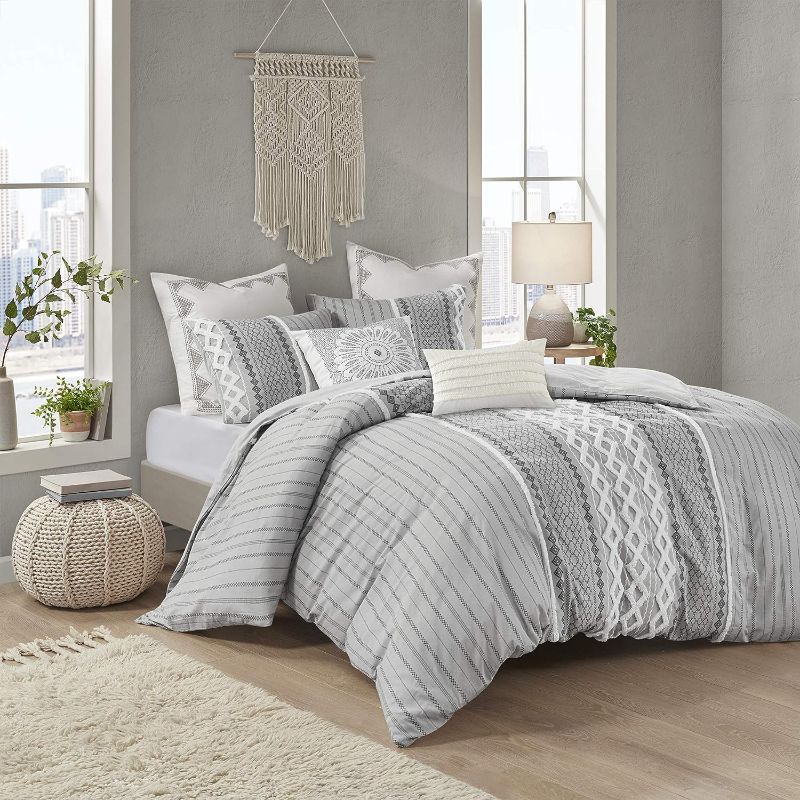 Photo 1 of INK+IVY Comforter for King Size Bed, Chenille Tufted, Breathable Cotton Comforter Set King, All Season Modern Boho Comforter with Farmhouse Bedding Flare, 2 Matching Shams, King Gray 3 Piece
