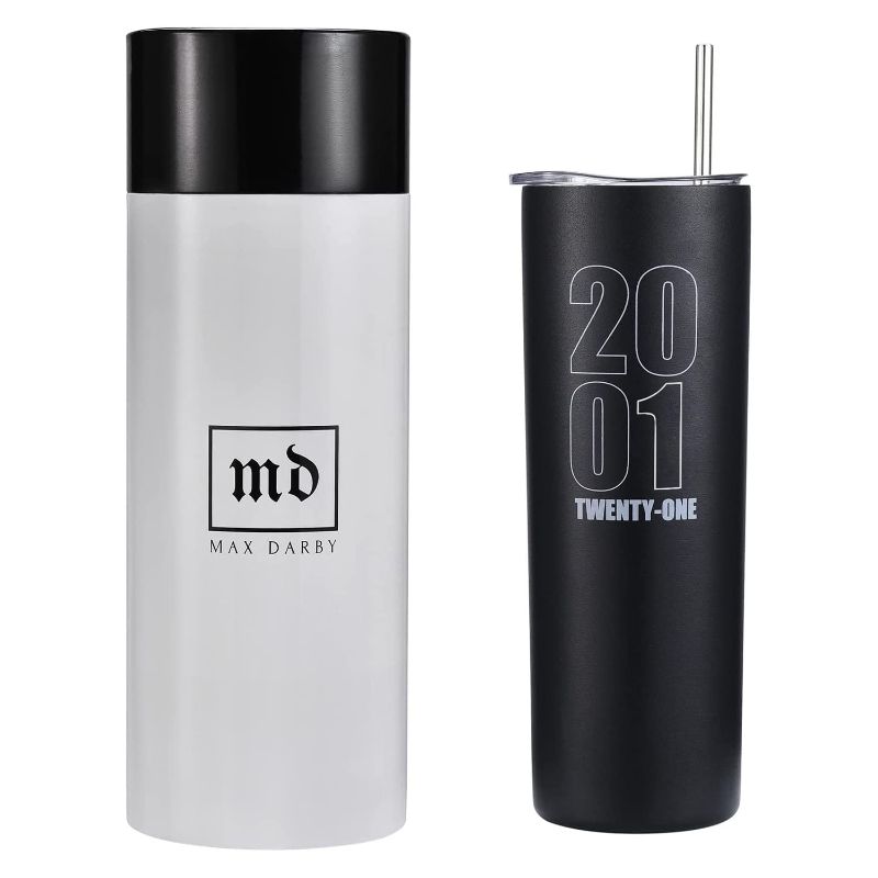 Photo 1 of 21st Birthday Gifts for Him or Her - 20oz Tumbler With Slide Lid and Stainless Steel Straw - 8 Color Variations - Birthday Gift for Any 21 Year Old – Great Party Decoration (2001 Black)