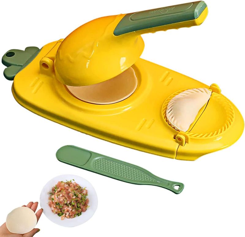 Photo 1 of 2 In 1 Dumpling Maker,Manual Dumpling Maker Mould,Baking Pastry Manual Artifact for Pressing Dumpling Skin Wrapper Mould Dough Press Maker(Yellow)
