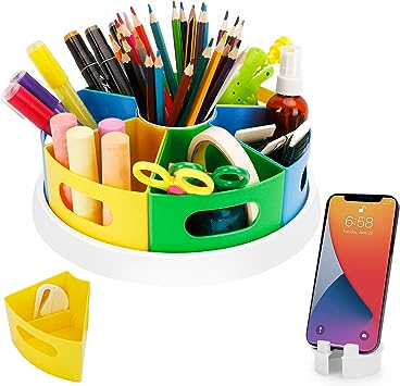 Photo 1 of 10" Art Supply Storage Organizer Desk Caddy – Color-Coded, 7-Bin Rotating Desk Organizer, Supply Caddy for Classroom, Craft & Rotating Makeup Organizer – Classroom Organization Bins by TLC Depot
