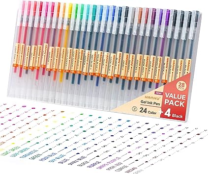 Photo 1 of HANKU Colored Gel Pens 0.5 mm Fine Point Color Ink Ballpoint Gel Pen 28-Count Japanese Style Smooth Writing Colorful Bullet Journaling Planner Fineliner Pens for Adult Coloring Book https://a.co/d/9M3zCVw